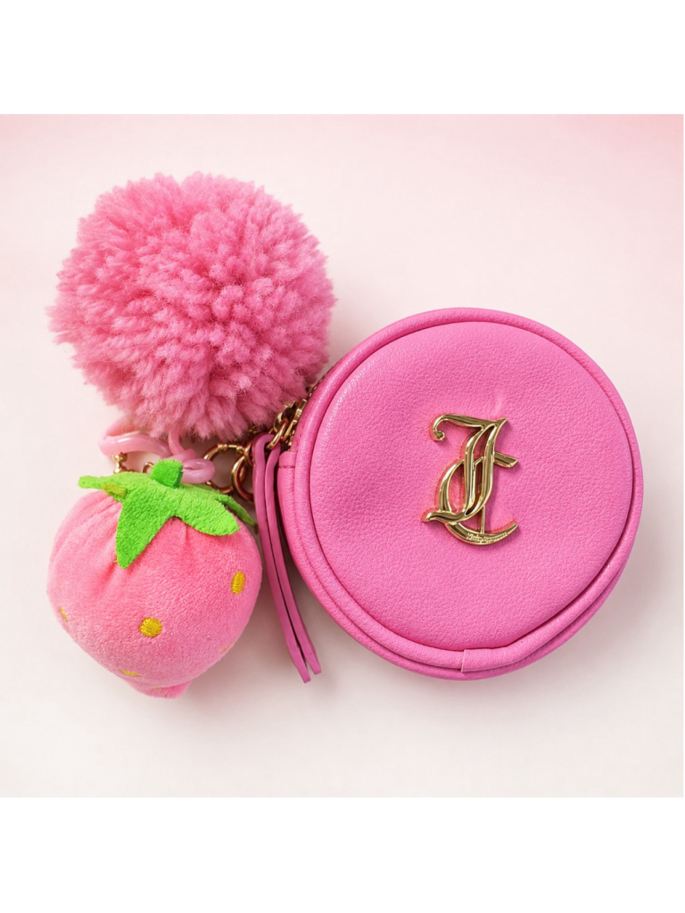 Juicy Couture Pink Round Coin Purse Pom Charm NWOT